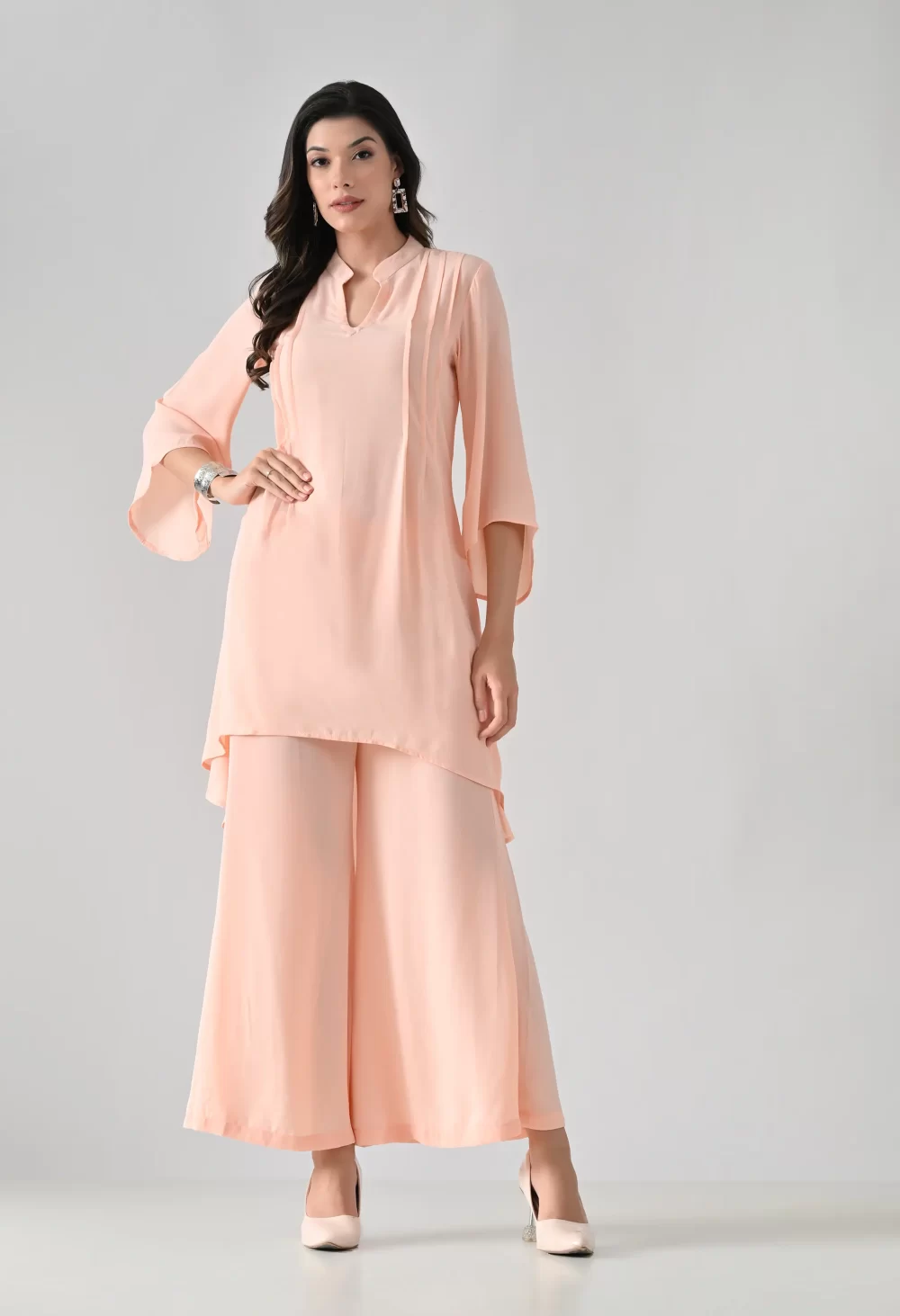 Peach Flared Kurta & Palazzo Set