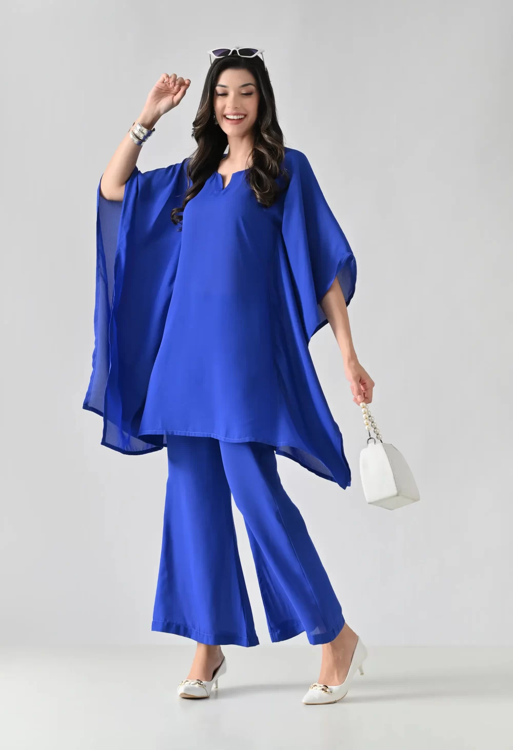 Royal Blue Kaftan Style Kurta & Palazzo Set